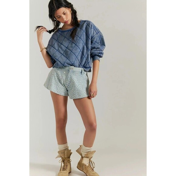 Free People We The Free Mirage Pullover Sweatshirt Top Diamond Quilted XL 284534 - Picture 4 of 11